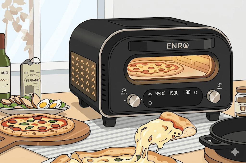 ENRO 電気ピザ窯で焼き上がるピザ